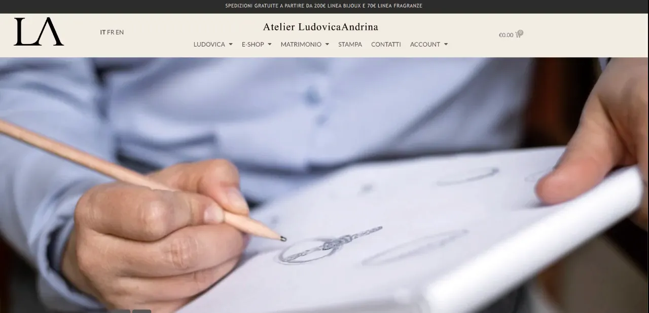 E-commerce di Atelier Ludovica Andrina dedicato ai gioielli artigianali in oro e argento