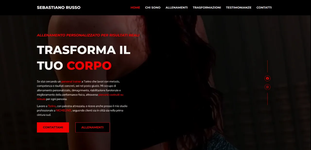 Sito web del personal trainer Sebastiano Russo a Torino e Nichelino