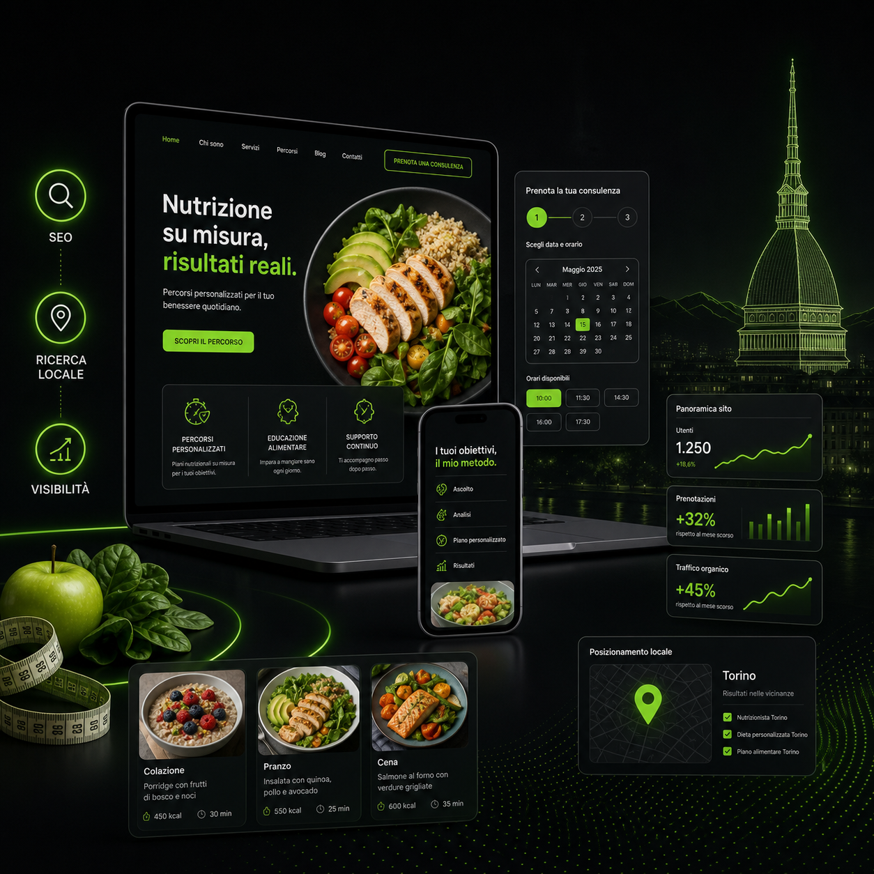 Realizzazione siti web per nutrizionisti con ottimizzazione SEO locale.